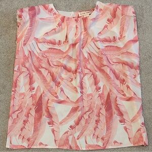 Flying Tomato Pink and Cream Palm Pattern Blouse size Medium